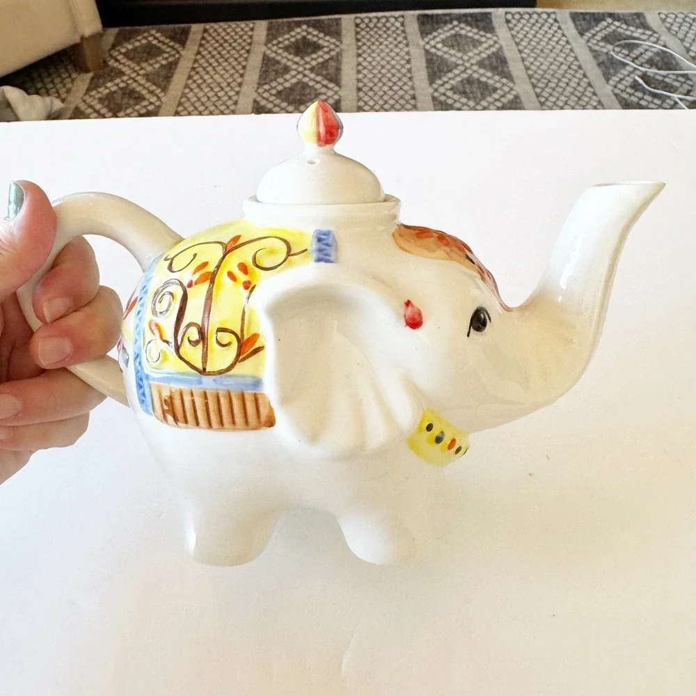 Nature's Home Colorful Elephant Ceramic Tea Pot Boho Circus Raj Bohemian Kitchen